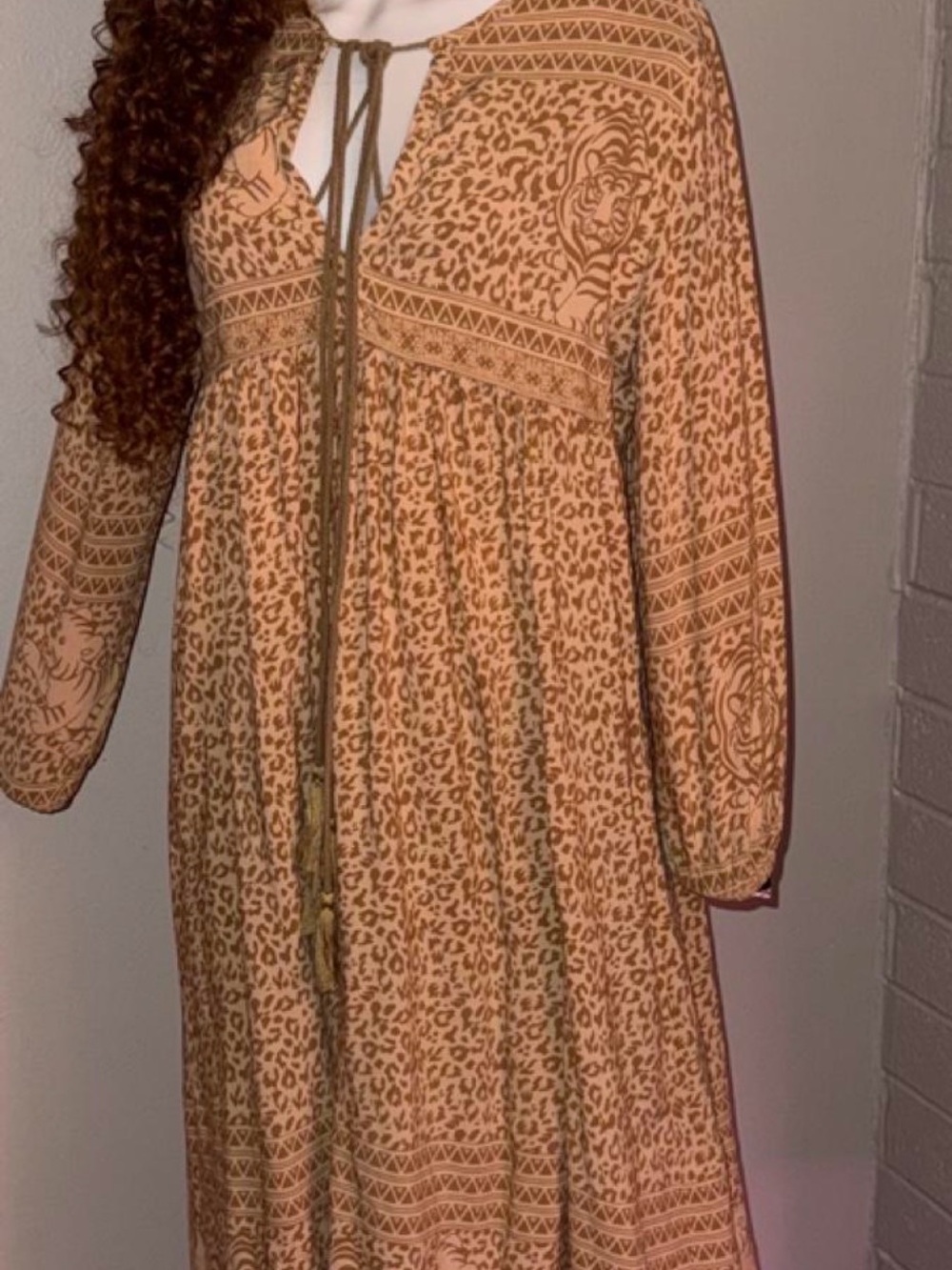 Leopard Print Boho Midi Dress in Tan
